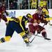 Michigan junior defenseman Mac Bennett watches a puck get deflected in the first period of the game against Ferris State on Friday, Mar. 1. Daniel Brenner I AnnArbor.com